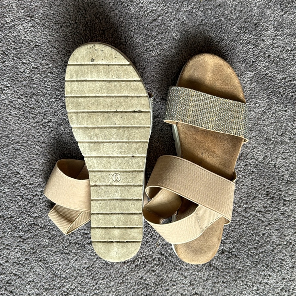 Tan Rhinestone Slip On Sandals - Picture 3 of 3